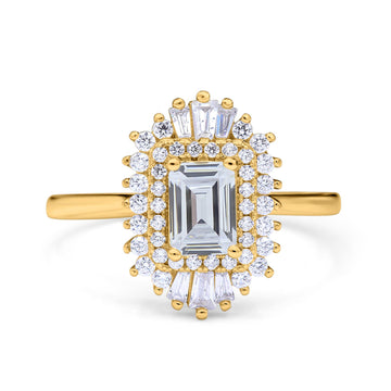 14K Yellow Gold Emerald Cut Vintage Wedding Ring Simulated Cubic Zirconia